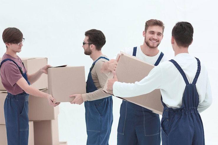 Delivery men with card board boxes